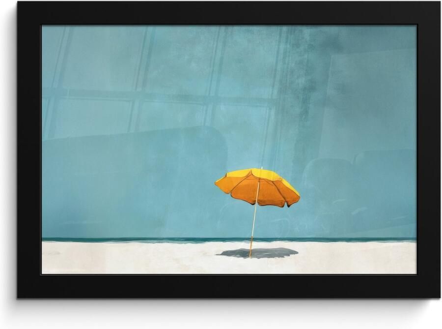 PosterMonkey Poster in lijst Fotolijst 30x20 cm Posters Parasol Geel Strand Zee Posterlijst zwart Decoratie Wanddecoratie woonkamer Muurdecoratie slaapkamer