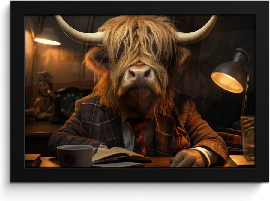 PosterMonkey Poster in lijst Fotolijst 30x20 cm Posters Schotse hooglander Dier Pak Bureau Posterlijst zwart Decoratie Wanddecoratie woonkamer Muurdecoratie slaapkamer