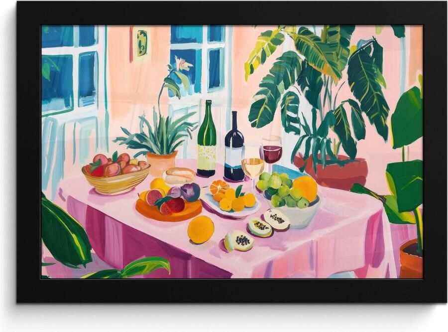 FrameYourWall Poster in lijst Fotolijst 30x20 cm Posters Tafel Wijn Fruit Posterlijst zwart Decoratie Wanddecoratie woonkamer Muurdecoratie slaapkamer