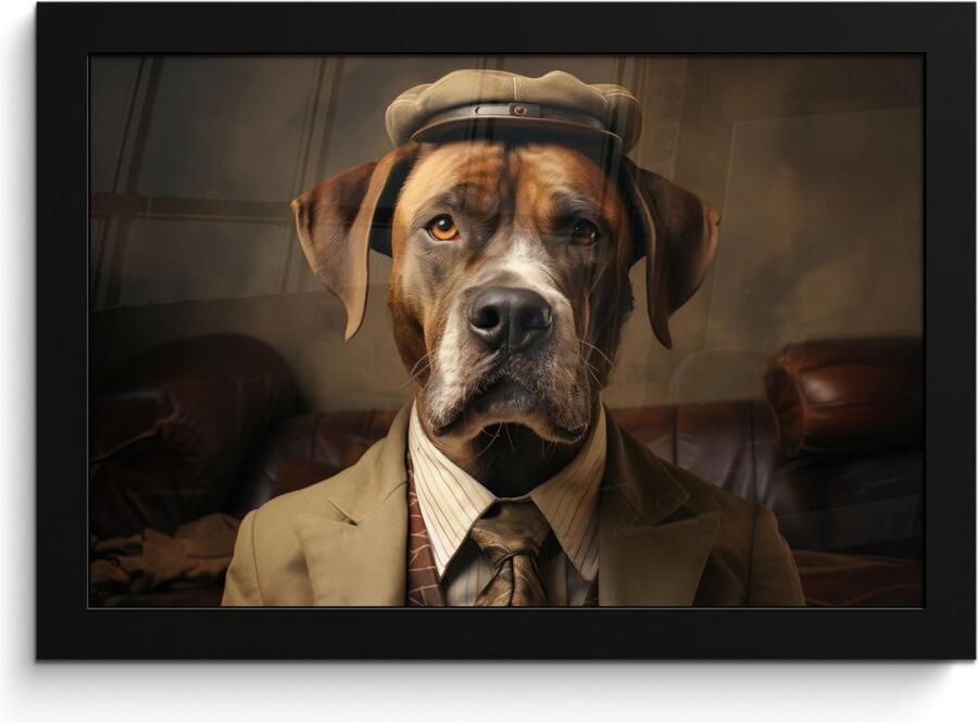PosterMonkey Fotolijst inclusief poster Posterlijst 30x20 cm Posters Vintage Hond Hoed Pak Bank Bruin Foto in lijst decoratie Wanddecoratie woonkamer Muurdecoratie slaapkamer