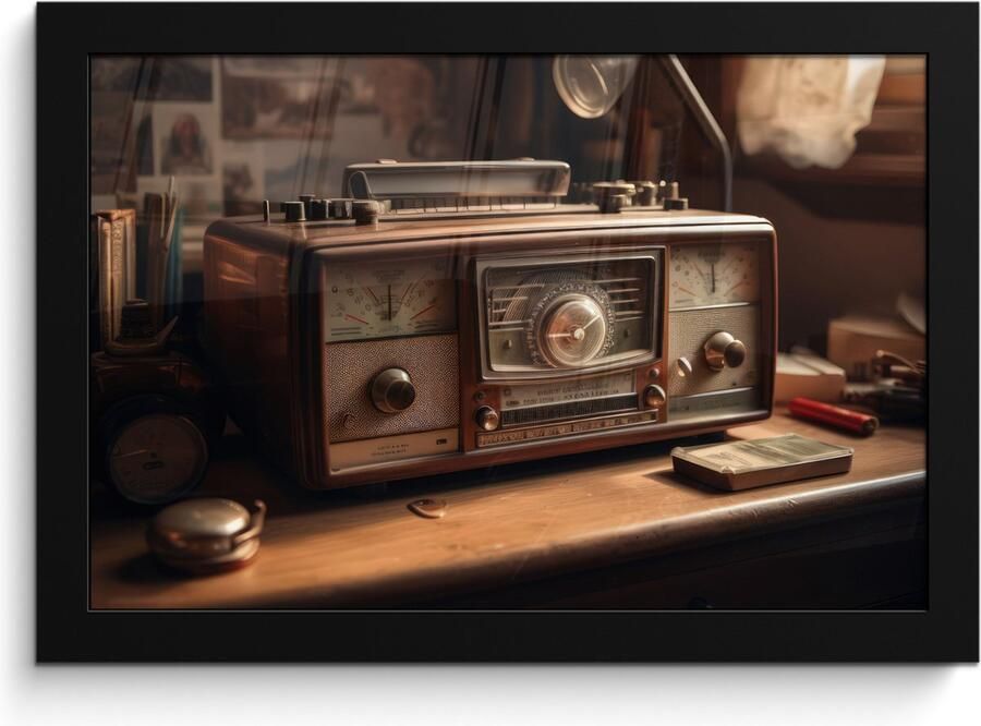 PosterMonkey Fotolijst inclusief poster Posterlijst 30x20 cm Posters Vintage Radio Oud Bureau Lamp Foto in lijst decoratie Wanddecoratie woonkamer Muurdecoratie slaapkamer