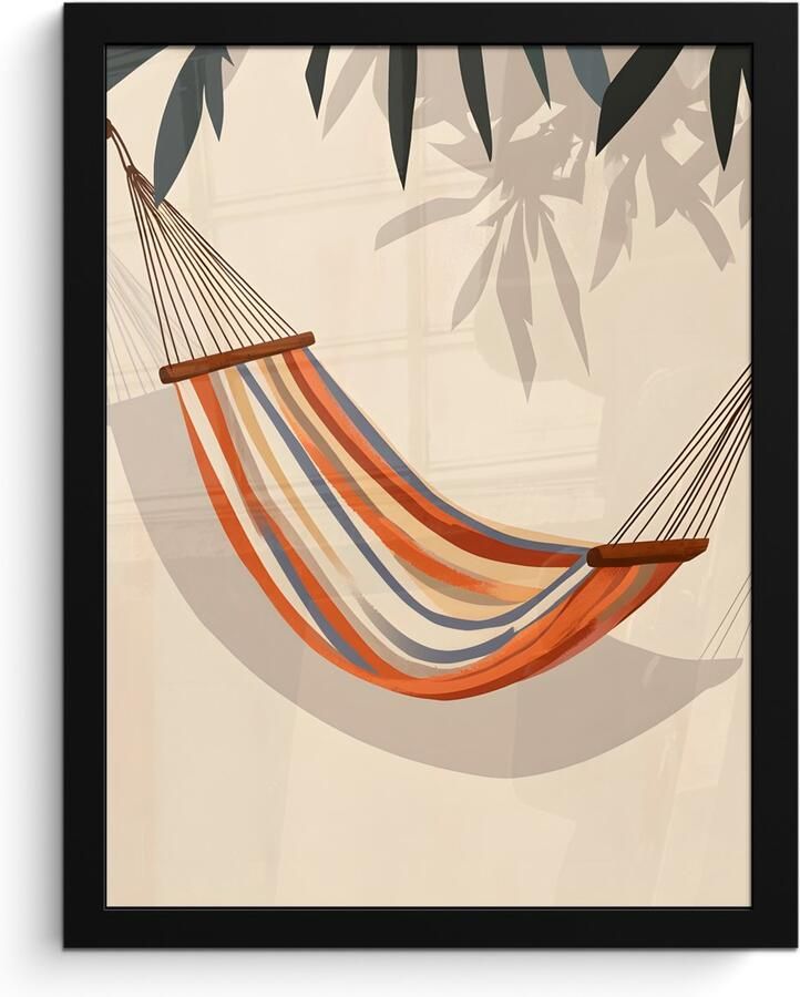 PosterMonkey Poster in lijst Fotolijst 30x40 cm Posters Hangmat Kleurrijk Bladeren Schaduw Posterlijst zwart Decoratie Wanddecoratie woonkamer Muurdecoratie slaapkamer