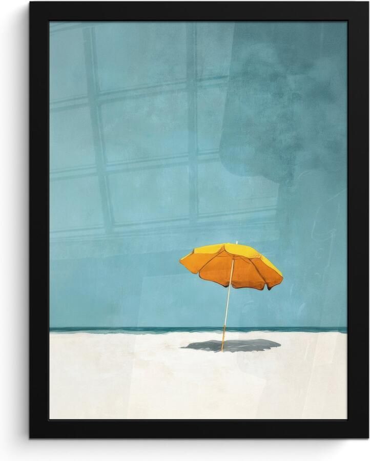 PosterMonkey Poster in lijst Fotolijst 30x40 cm Posters Parasol Geel Strand Zee Posterlijst zwart Decoratie Wanddecoratie woonkamer Muurdecoratie slaapkamer