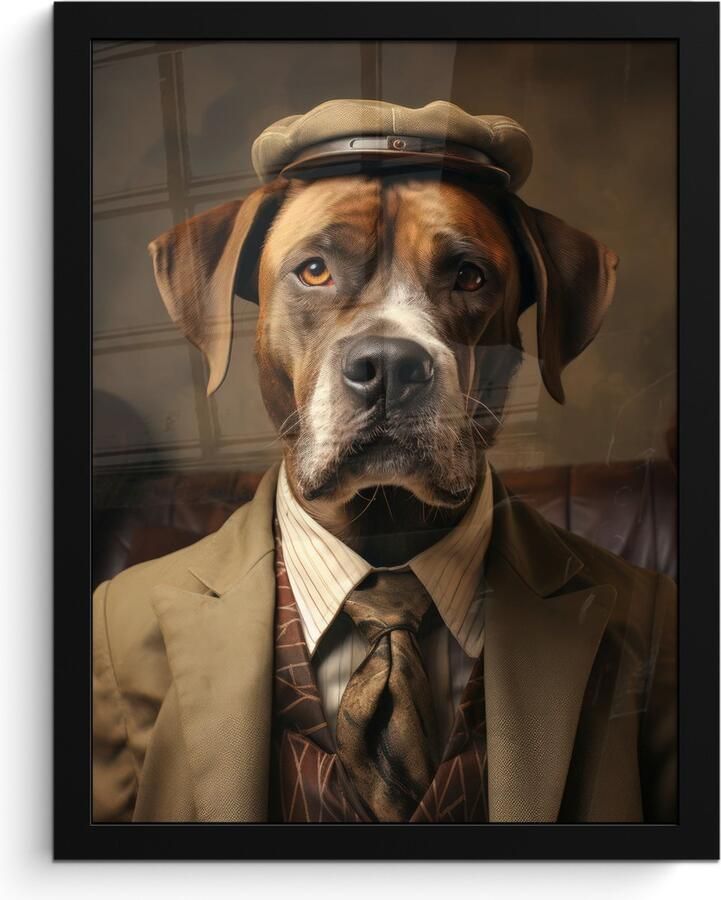 PosterMonkey Fotolijst inclusief poster Posterlijst 30x40 cm Posters Vintage Hond Hoed Pak Bank Bruin Foto in lijst decoratie Wanddecoratie woonkamer Muurdecoratie slaapkamer