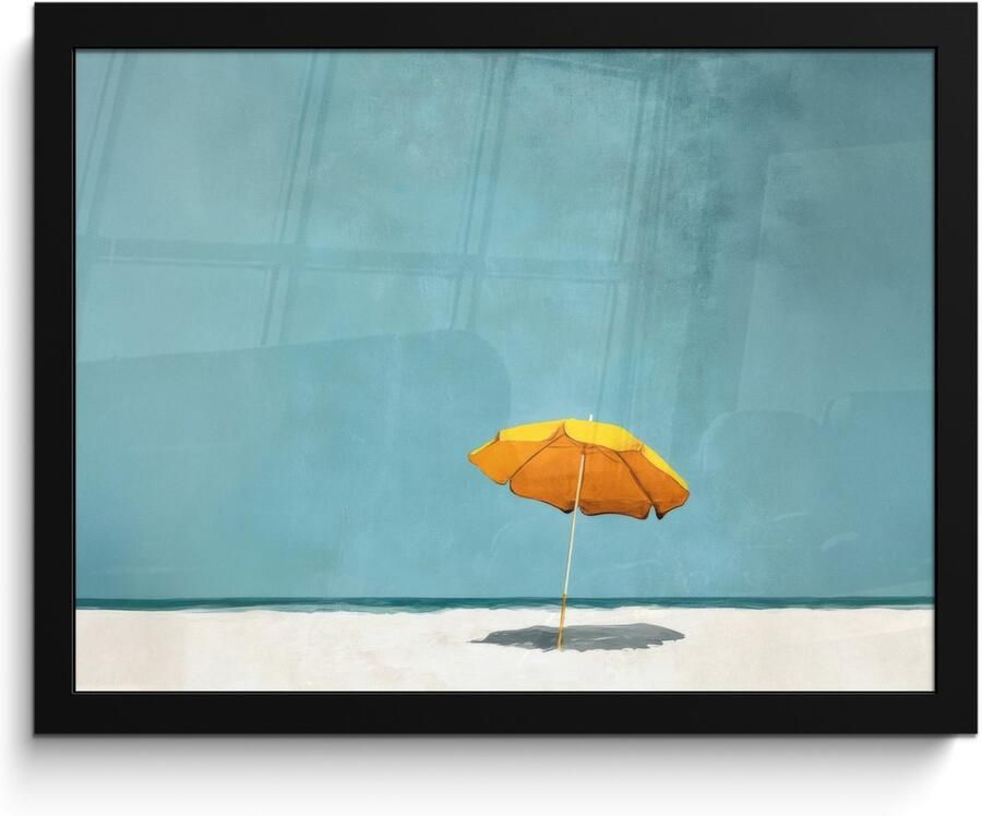 PosterMonkey Poster in lijst Fotolijst 40x30 cm Posters Parasol Geel Strand Zee Posterlijst zwart Decoratie Wanddecoratie woonkamer Muurdecoratie slaapkamer