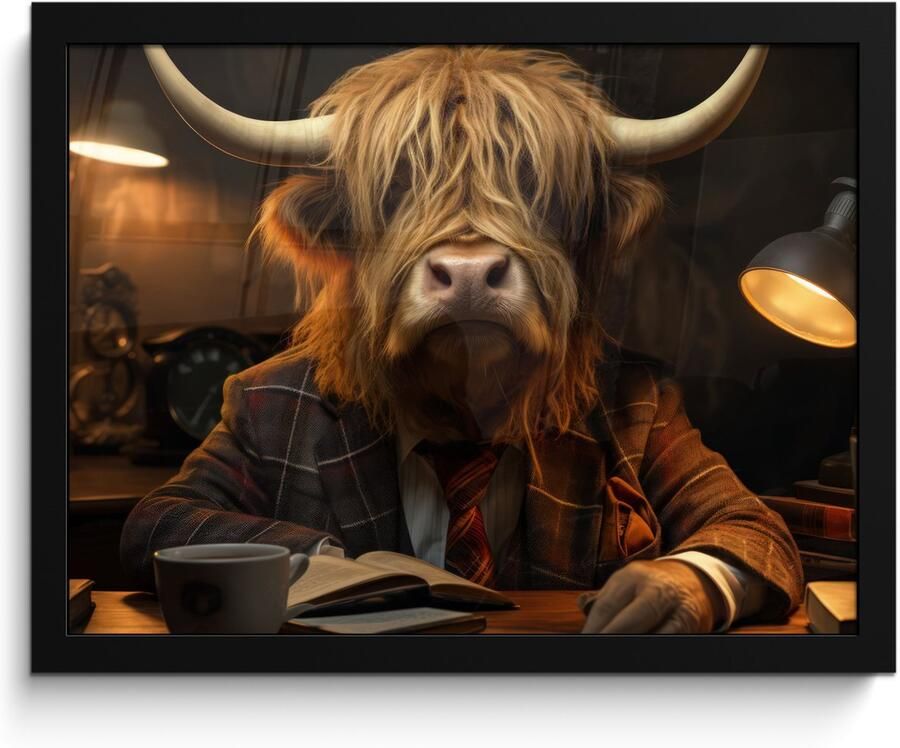 PosterMonkey Poster in lijst Fotolijst 40x30 cm Posters Schotse hooglander Dier Pak Bureau Posterlijst zwart Decoratie Wanddecoratie woonkamer Muurdecoratie slaapkamer