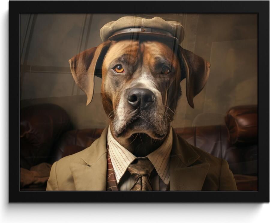 PosterMonkey Fotolijst inclusief poster Posterlijst 40x30 cm Posters Vintage Hond Hoed Pak Bank Bruin Foto in lijst decoratie Wanddecoratie woonkamer Muurdecoratie slaapkamer