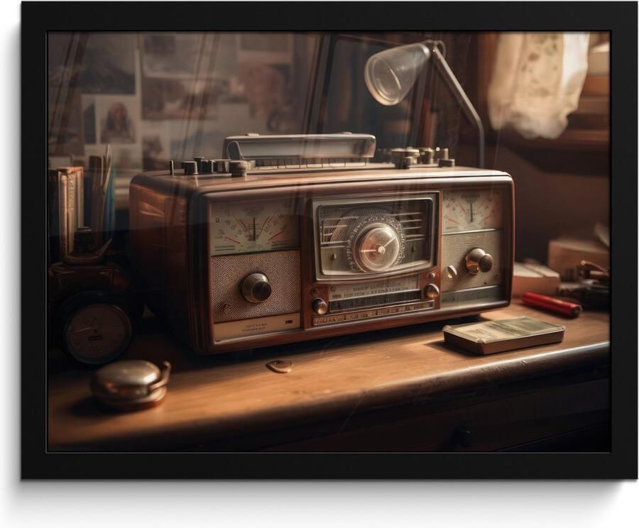 PosterMonkey Fotolijst inclusief poster Posterlijst 40x30 cm Posters Vintage Radio Oud Bureau Lamp Foto in lijst decoratie Wanddecoratie woonkamer Muurdecoratie slaapkamer
