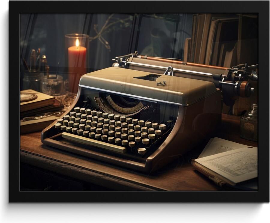 PosterMonkey Fotolijst inclusief poster Posterlijst 40x30 cm Posters Vintage Typmachine Kaars Oud Bureau Foto in lijst decoratie Wanddecoratie woonkamer Muurdecoratie slaapkamer