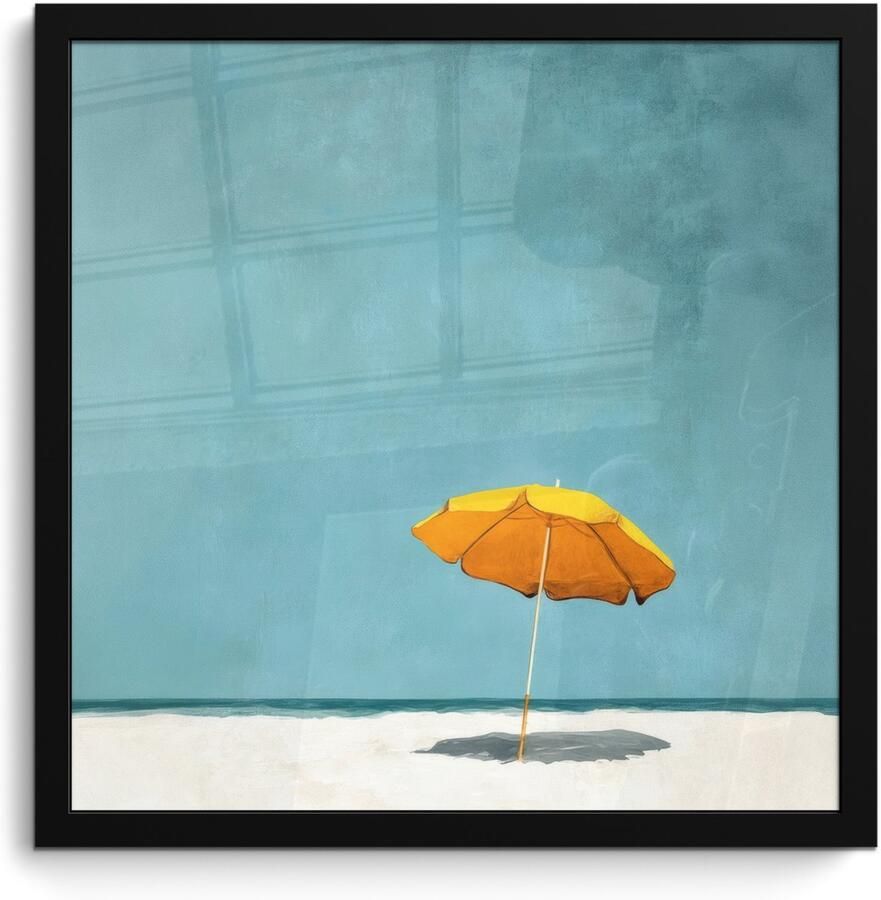 PosterMonkey Poster in lijst Fotolijst 40x40 cm Posters Parasol Geel Strand Zee Posterlijst zwart Decoratie Wanddecoratie woonkamer Muurdecoratie slaapkamer