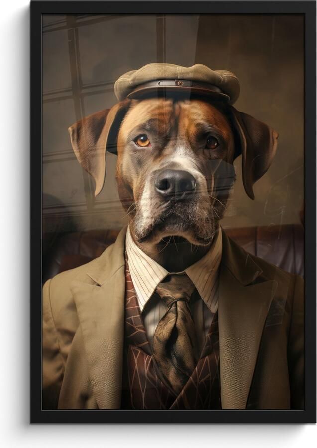 PosterMonkey Fotolijst inclusief poster Posterlijst 40x60 cm Posters Vintage Hond Hoed Pak Bank Bruin Foto in lijst decoratie Wanddecoratie woonkamer Muurdecoratie slaapkamer