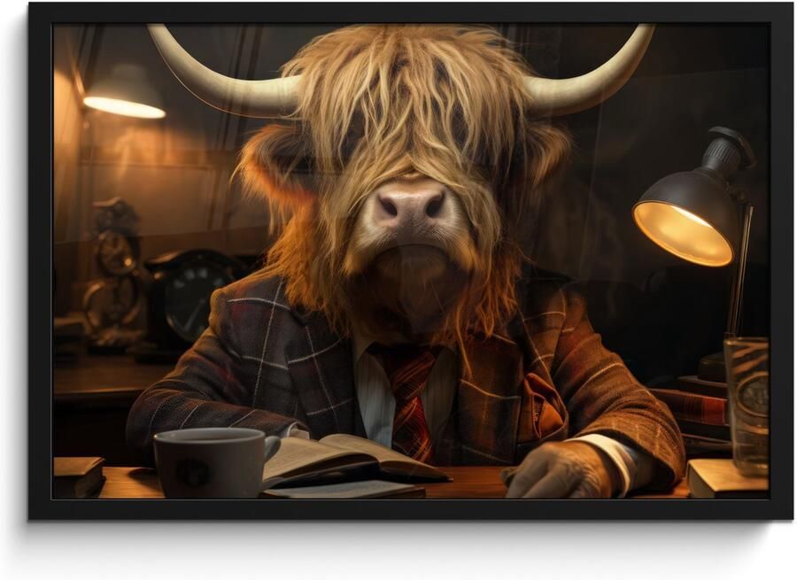 PosterMonkey Poster in lijst Fotolijst 60x40 cm Posters Schotse hooglander Dier Pak Bureau Posterlijst zwart Decoratie Wanddecoratie woonkamer Muurdecoratie slaapkamer