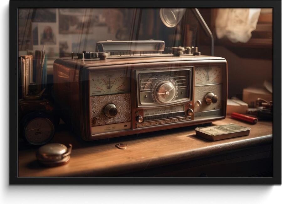 PosterMonkey Fotolijst inclusief poster Posterlijst 60x40 cm Posters Vintage Radio Oud Bureau Lamp Foto in lijst decoratie Wanddecoratie woonkamer Muurdecoratie slaapkamer