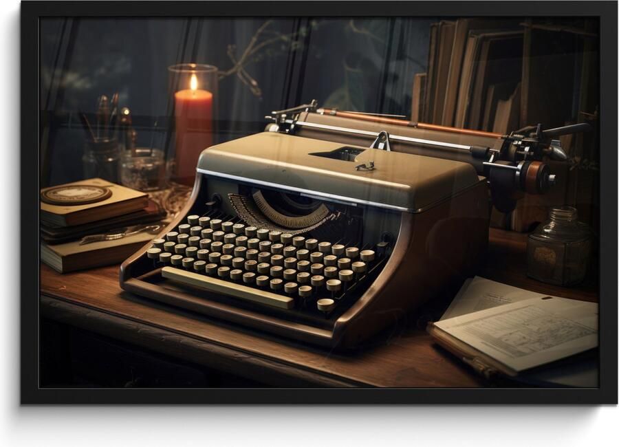 PosterMonkey Fotolijst inclusief poster Posterlijst 60x40 cm Posters Vintage Typmachine Kaars Oud Bureau Foto in lijst decoratie Wanddecoratie woonkamer Muurdecoratie slaapkamer