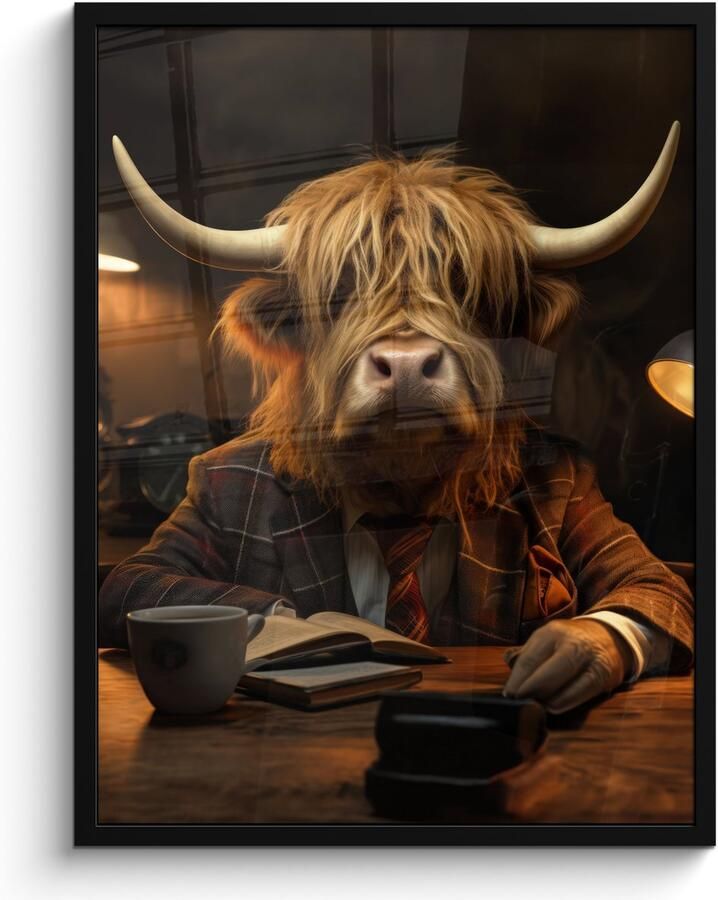 PosterMonkey Poster in lijst Fotolijst 60x80 cm Posters Schotse hooglander Dier Pak Bureau Posterlijst zwart Decoratie Wanddecoratie woonkamer Muurdecoratie slaapkamer