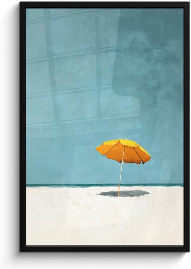 PosterMonkey Poster in lijst Fotolijst 60x90 cm Posters Parasol Geel Strand Zee Posterlijst zwart Decoratie Wanddecoratie woonkamer Muurdecoratie slaapkamer