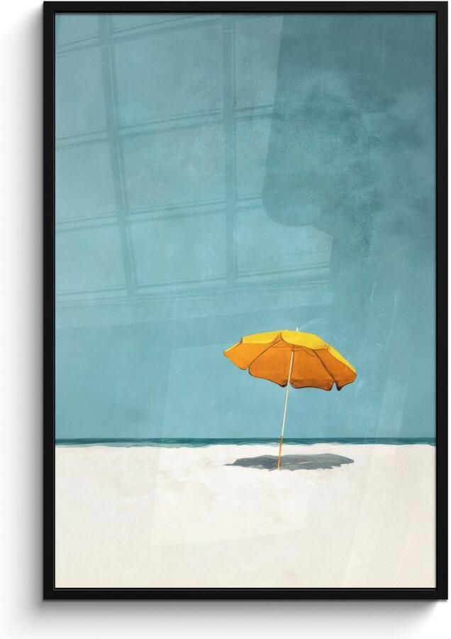 PosterMonkey Poster in lijst Fotolijst 80x120 cm Posters Parasol Geel Strand Zee Posterlijst zwart Decoratie Wanddecoratie woonkamer Muurdecoratie slaapkamer