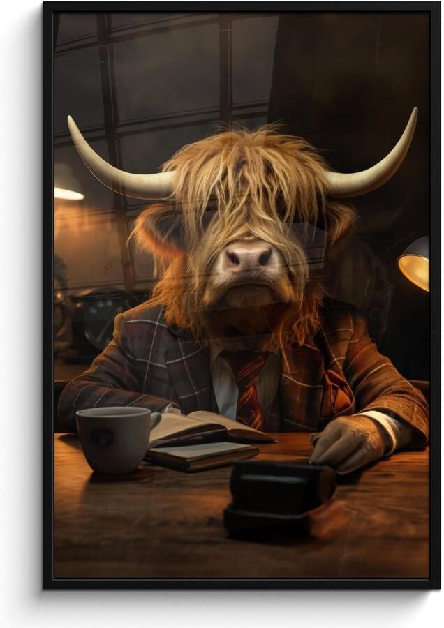 PosterMonkey Poster in lijst Fotolijst 80x120 cm Posters Schotse hooglander Dier Pak Bureau Posterlijst zwart Decoratie Wanddecoratie woonkamer Muurdecoratie slaapkamer