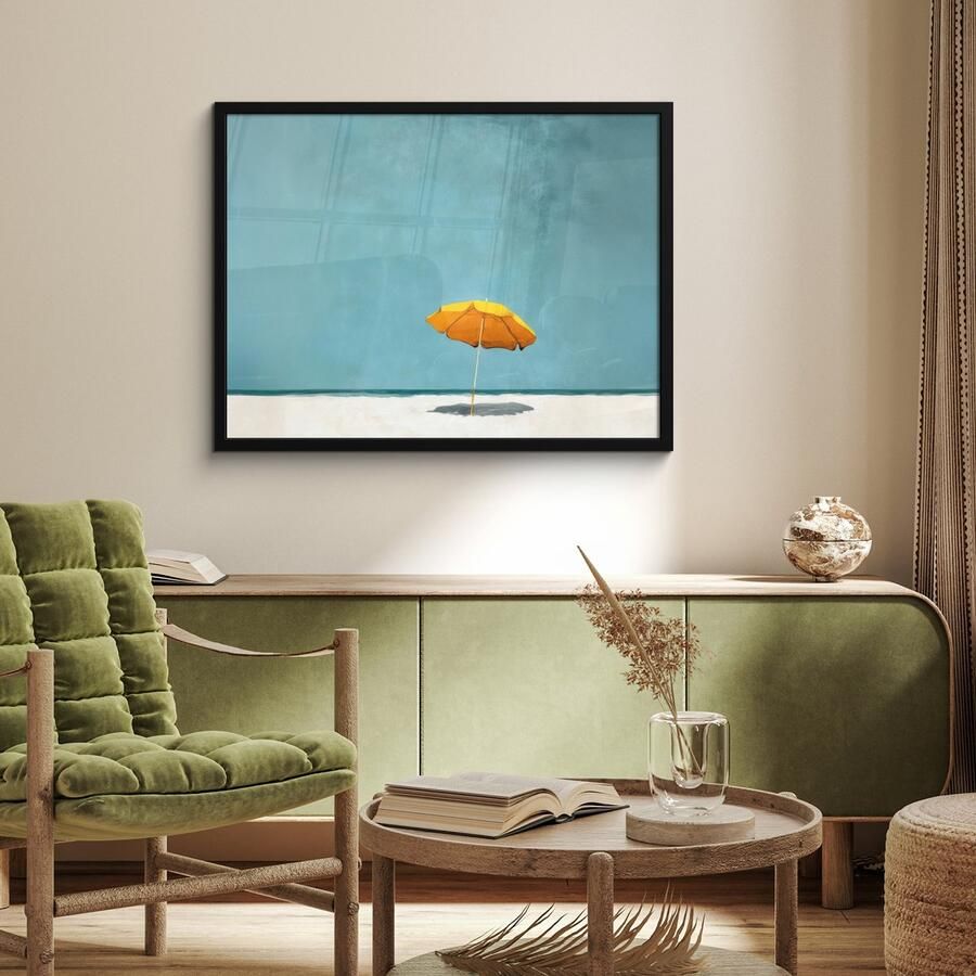 PosterMonkey Poster in lijst Fotolijst 80x60 cm Posters Parasol Geel Strand Zee Posterlijst zwart Decoratie Wanddecoratie woonkamer Muurdecoratie slaapkamer - Foto 2
