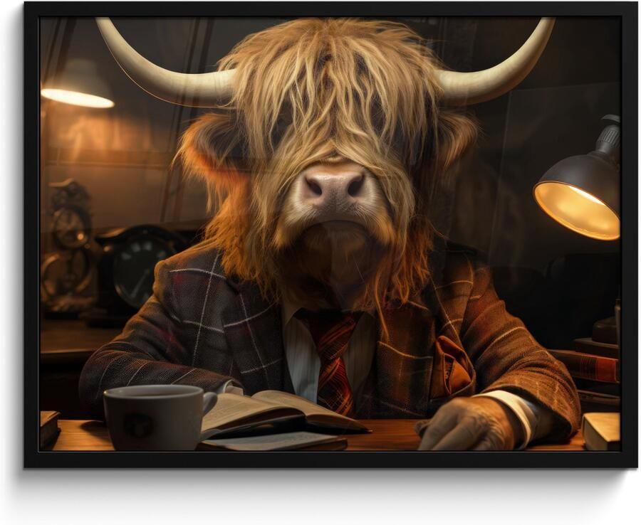 PosterMonkey Poster in lijst Fotolijst 80x60 cm Posters Schotse hooglander Dier Pak Bureau Posterlijst zwart Decoratie Wanddecoratie woonkamer Muurdecoratie slaapkamer
