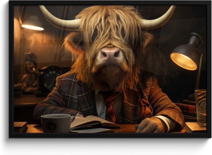 PosterMonkey Poster in lijst Fotolijst 90x60 cm Posters Schotse hooglander Dier Pak Bureau Posterlijst zwart Decoratie Wanddecoratie woonkamer Muurdecoratie slaapkamer