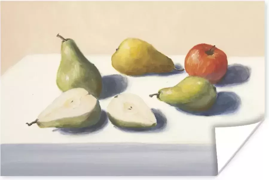 PosterMonkey Stilleven van fruit op een witte tafel poster papier 120x80 cm Foto print op Poster (wanddecoratie woonkamer slaapkamer)