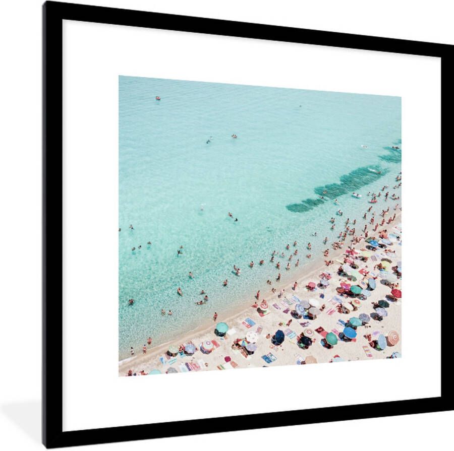 PosterMonkey Fotolijst incl. Poster Zee Strand Parasols Blauw Zomer 40x40 cm Posterlijst - Foto 3