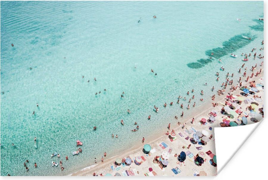 PosterMonkey Zee Strand Parasols Blauw Zomer