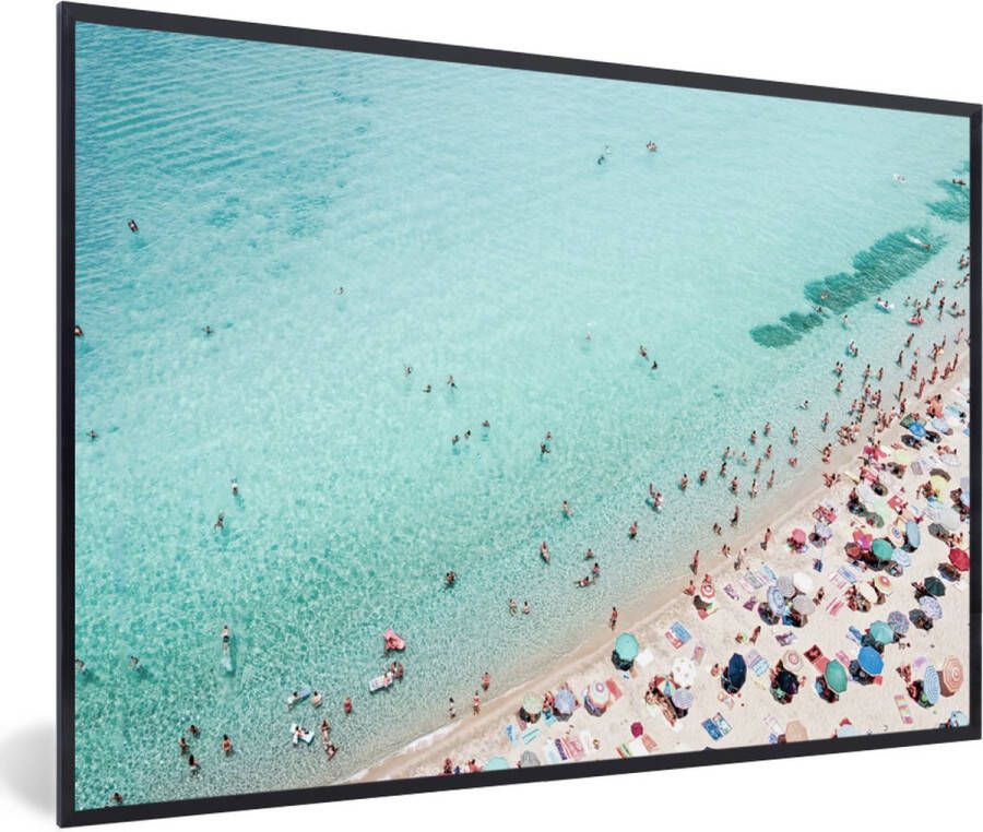 PosterMonkey Fotolijst incl. Poster Zee Strand Parasols Blauw Zomer 120x80 cm Posterlijst