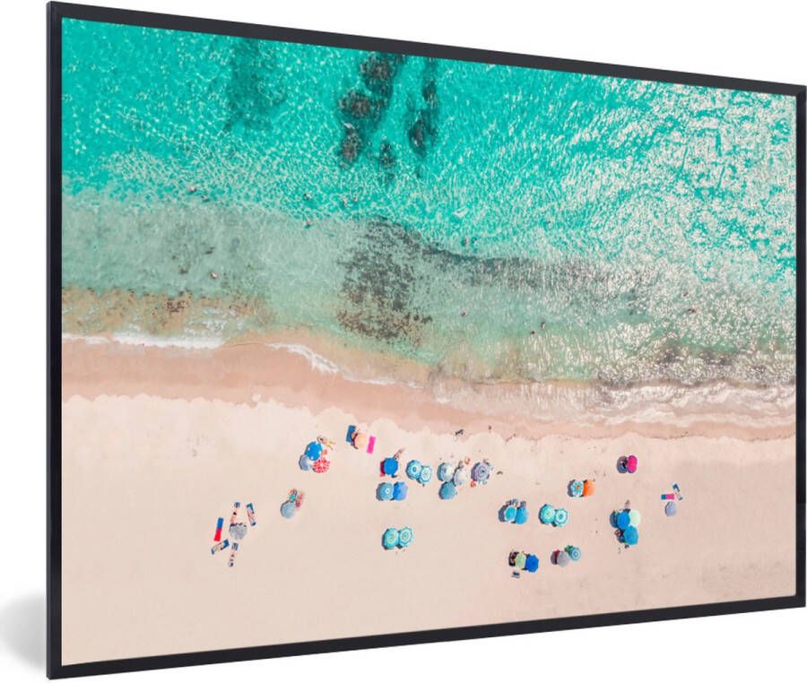 PosterMonkey Fotolijst incl. Poster Zee Strand Zomer Parasols Blauw 80x120 cm Posterlijst - Foto 6