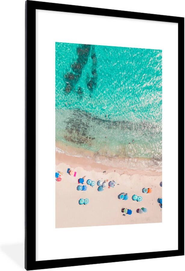 PosterMonkey Fotolijst incl. Poster Zee Strand Zomer Parasols Blauw 90x60 cm Posterlijst - Foto 2