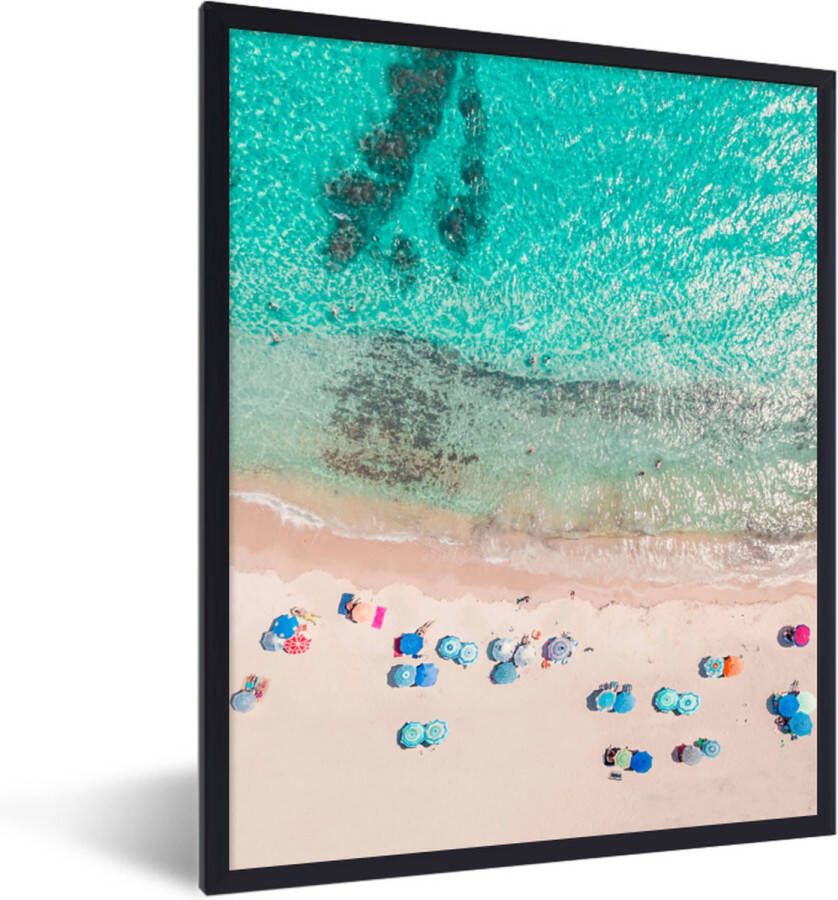 PosterMonkey Fotolijst incl. Poster Zee Strand Zomer Parasols Blauw 80x120 cm Posterlijst