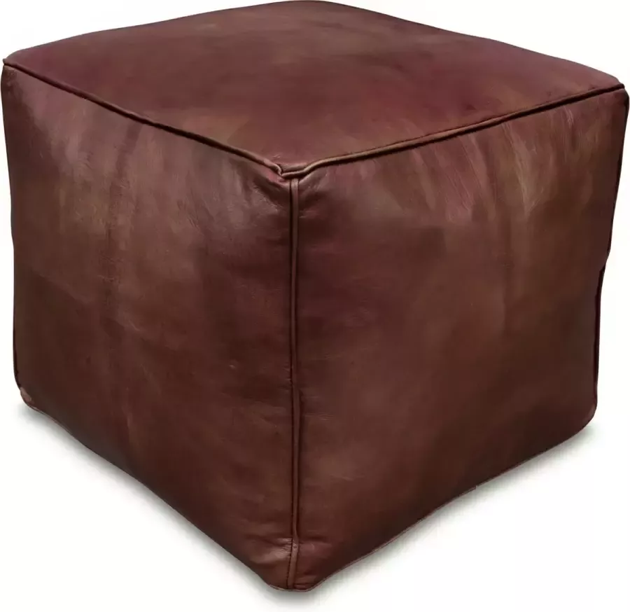 Poufs&Pillows Leren poef bruin Vierkant Handgemaakt 40x40x35 Gevuld geleverd