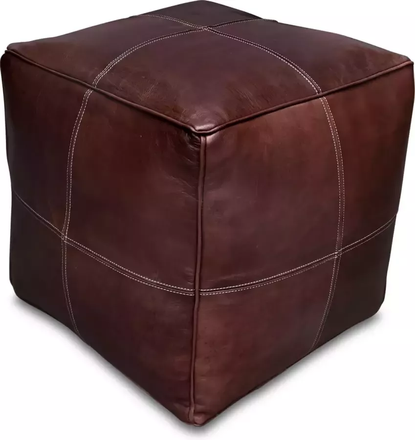 Poufs&Pillows Leren poef Bruin Vierkant Modern Handgemaakt 40 × 40 × 40 cm Gevuld geleverd