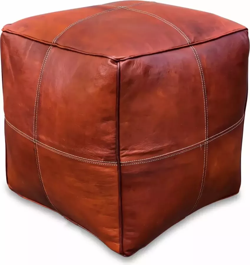 Poufs&Pillows Leren poef Honingbruin Vierkant Modern Handgemaakt 40 × 40 × 40 cm Gevuld geleverd