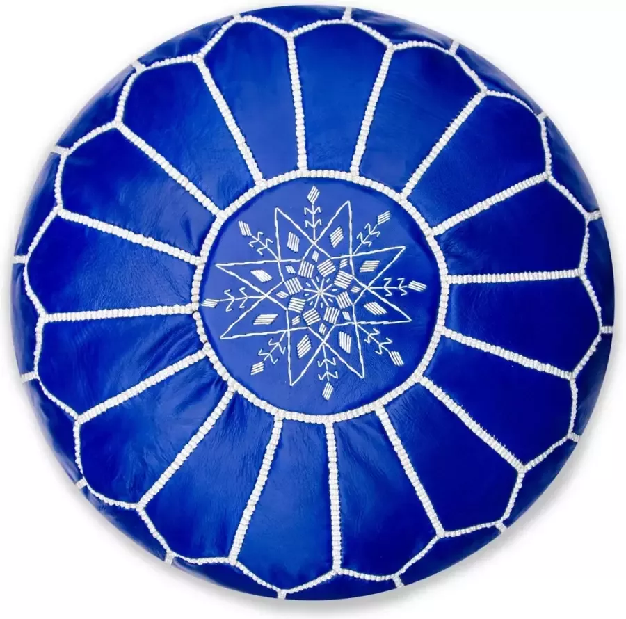 Poufs&Pillows Leren Poef koningsblauw Handgemaakt en stijlvol Gevuld geleverd een aanwinst voor elk interieur