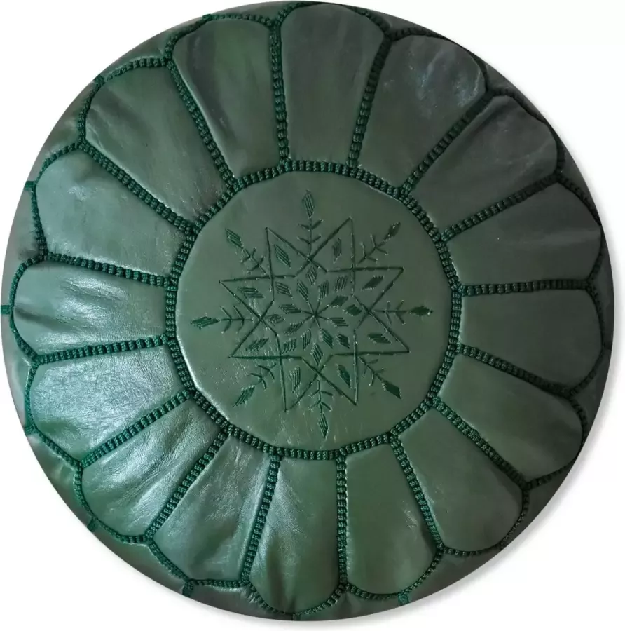 Poufs&Pillows Leren Poef Leger groen Handgemaakt en uniek Gevuld geleverd