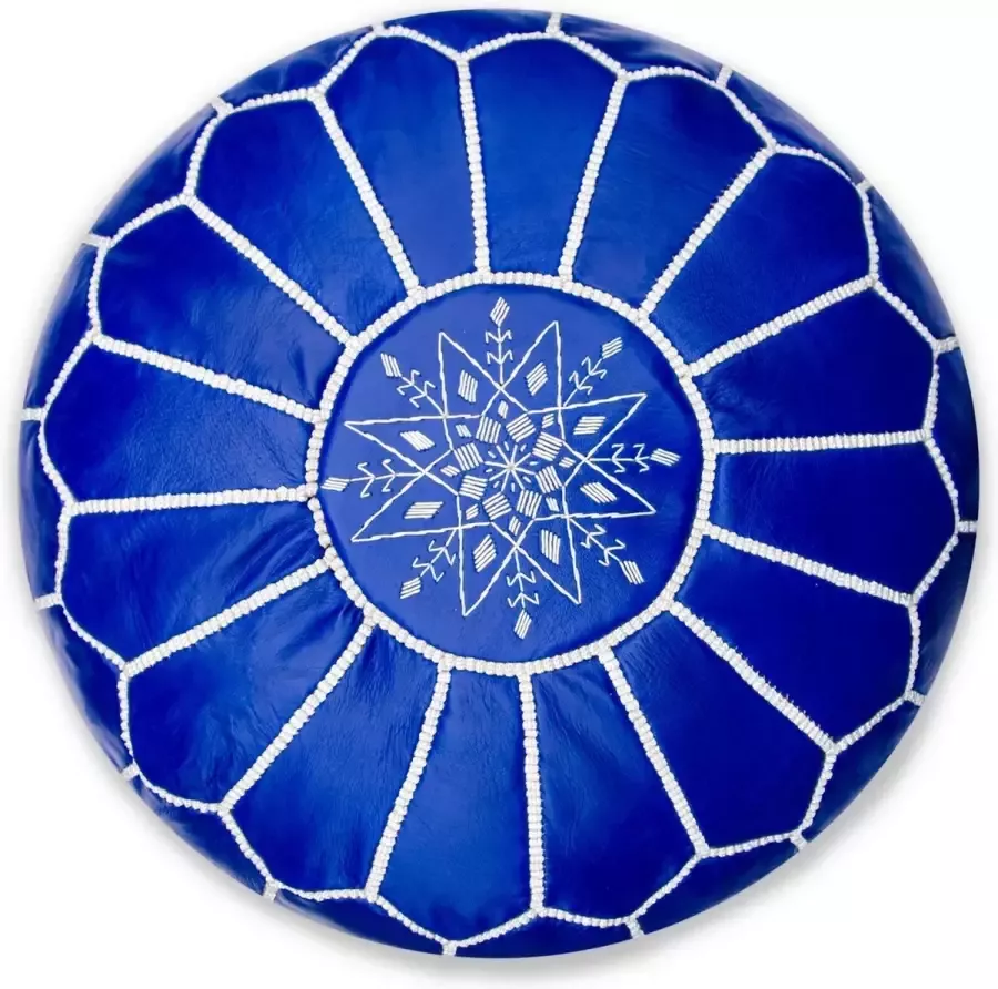Poufs&Pillows Leren Poef Ocean blauw Handgemaakt en uniek Gevuld geleverd