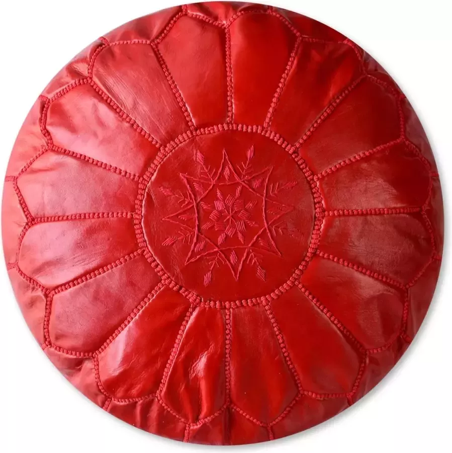 Poufs&Pillows Poef Rond Rood Poef Leer Handgemaakt en uniek Gevuld geleverd