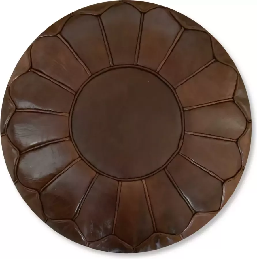 Poufs&Pillows Leren Poef (XL) Chocolate Brown Handgemaakt Rond Ø60 x 35cm Gevuld geleverd