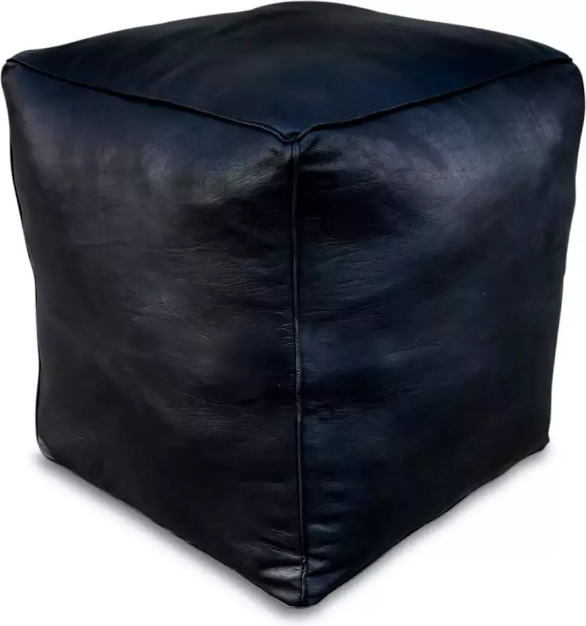 Poufs&Pillows Leren poef (XL) Zwart Vierkant Handgemaakt Gevuld geleverd - Foto 1