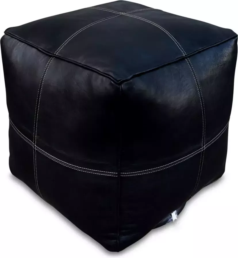 Poufs&Pillows Leren poef Zwart Vierkant Modern Handgemaakt 40 × 40 × 40 cm Gevuld geleverd