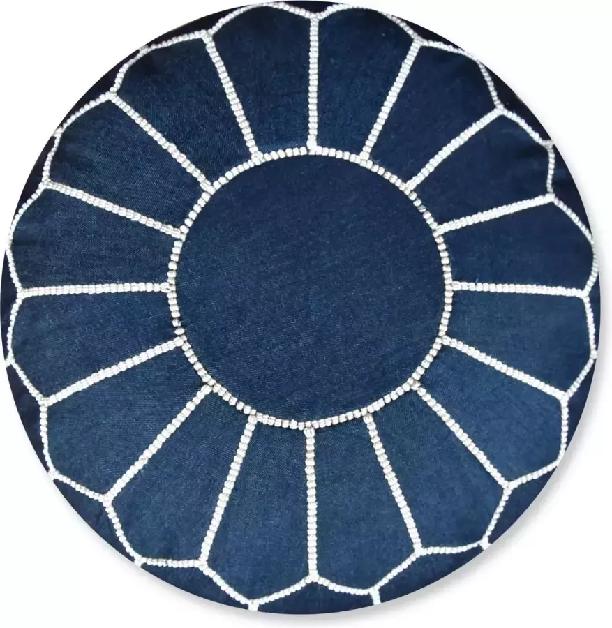 Poufs&Pillows Poef Jeans Denim Blauw Handgemaakt- Duurzaam Rond Ø55 x 30cm Gevuld geleverd