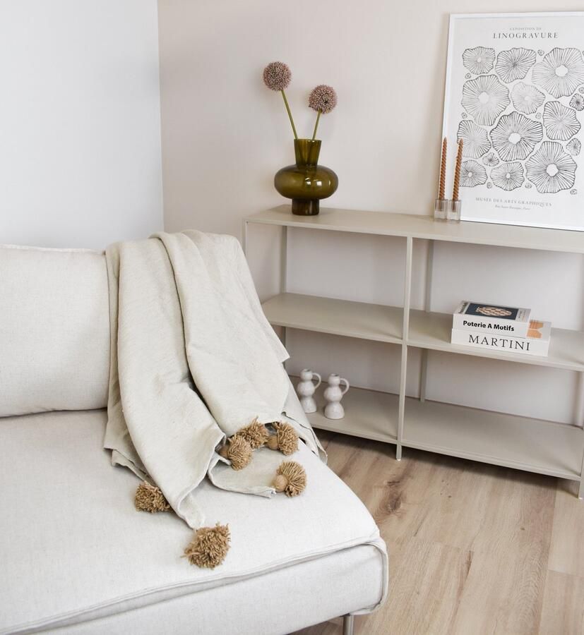 Poufs&Pillows Pom deken roze – Ideaal als sprei voor je bed of deken voor op de bank Handgeweven uit wol & katoen 180 x 300cm Plaid woon- en slaapkamer - Foto 2