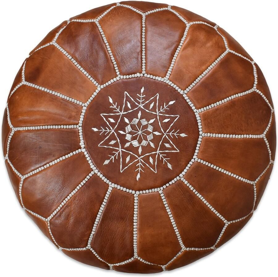 Poufs&Pillows Leren Poef Cognac bruin Handgemaakt en gevuld geleverd – extra zacht en vervaardigd uit plantaardig gelooid leer