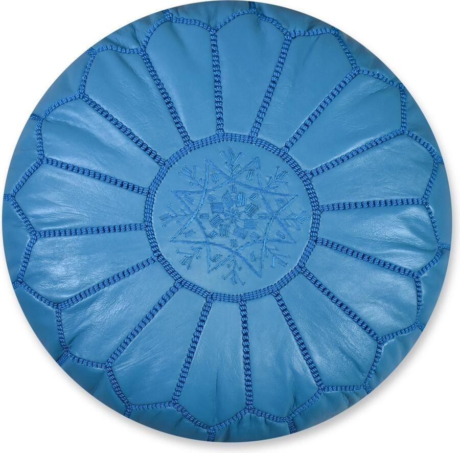 Poufs&Pillows Poef Rond Turquoise Poef Leer Handgemaakt en uniek Gevuld geleverd