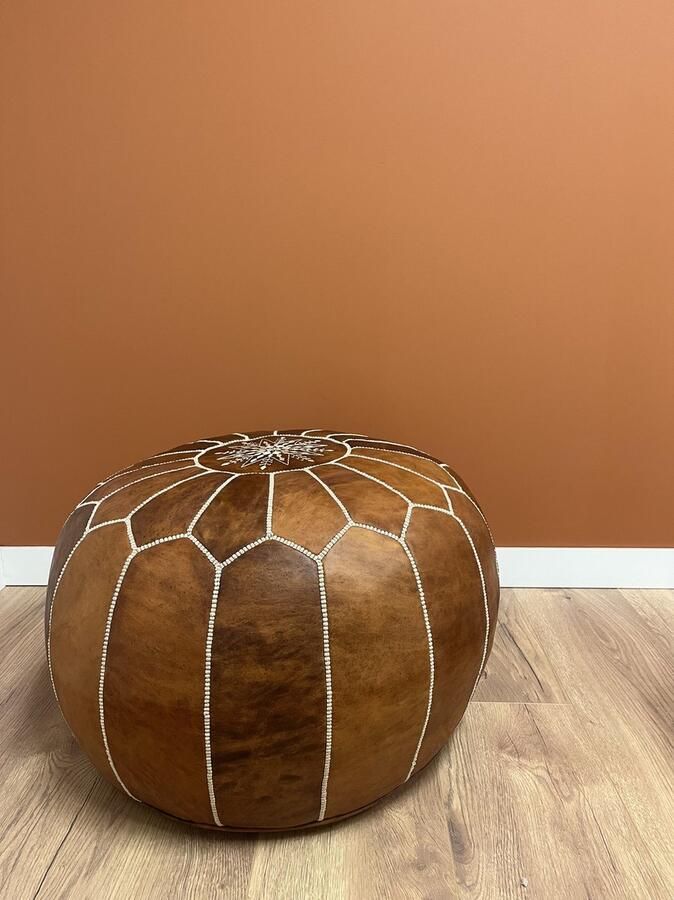 Poufs&Pillows Leren Tafel Poef XXL 70 x 50 CM Cognac bruin Handgemaakt Hoge kwaliteit leder