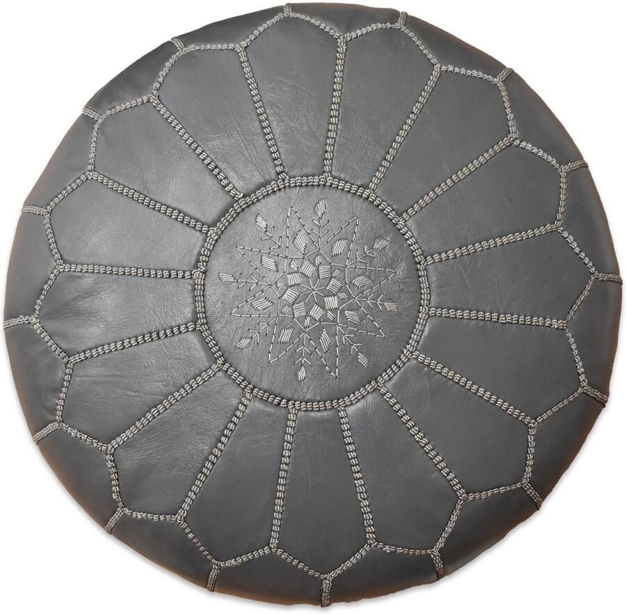 Poufs&Pillows Poef Rond Grijs Poef Leer Handgemaakt en stijlvol Gevuld geleverd