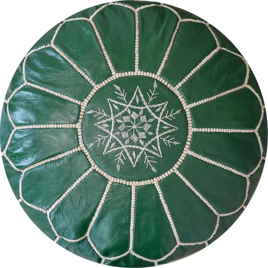 Poufs&Pillows Leren Poef Olijf Groen Ronde poef Handgemaakt en uniek Gevuld geleverd