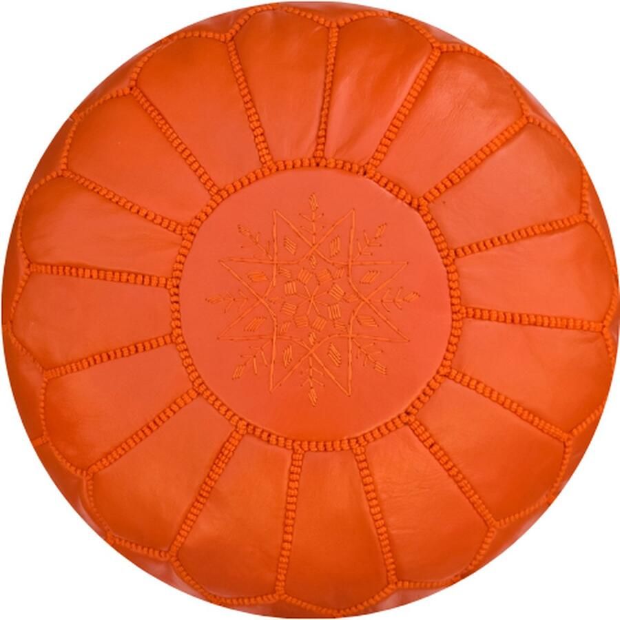 Poufs&Pillows Poef Rond Oranje Poef Leer Handgemaakt en stijlvol Gevuld geleverd